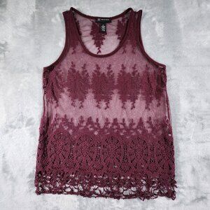 INC International Concepts Mesh Lace Tank Top Large Burgundy Goth Vampire Witchy
